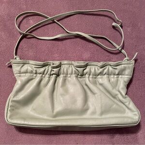 Vintage Mint Green Leather Clutch with Strap and Ruched Detail